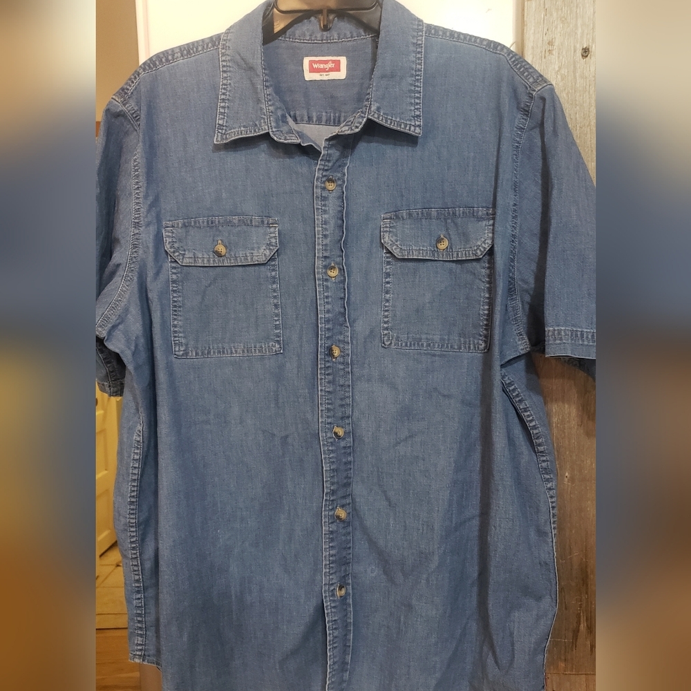 Mens Wrangler Short Sleeve Button Up Jean Shirt Western Cowboy Rodeo Work XL